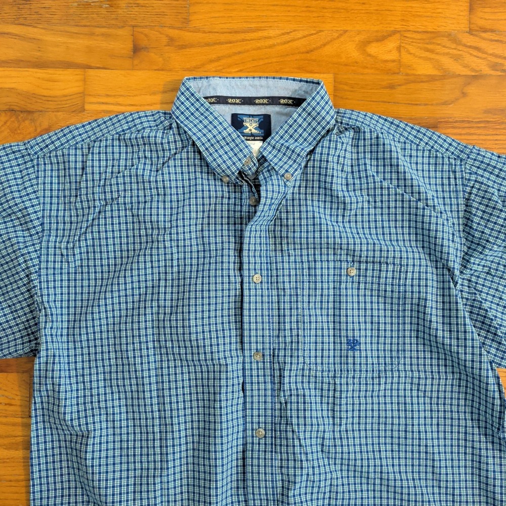 Twenty X Wrangler Blue Plaid Button Down Short Sleeve Casual Shirt XXL Pocket